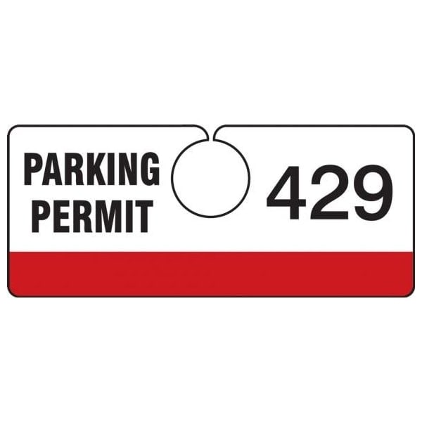 Accuform Parking Permit Tag, Numbered 300-399, Red, 2in x 4.75in, Laminated PF-Cardstock, 100PK TNT429RDD - main